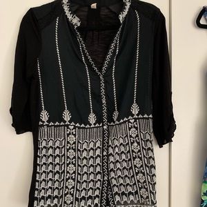 Black and white embroidered Anthropologie blouse